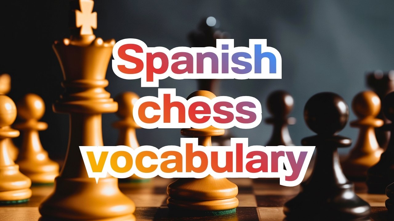 Spanish chess vocabulary with labeled chess pieces for language learners