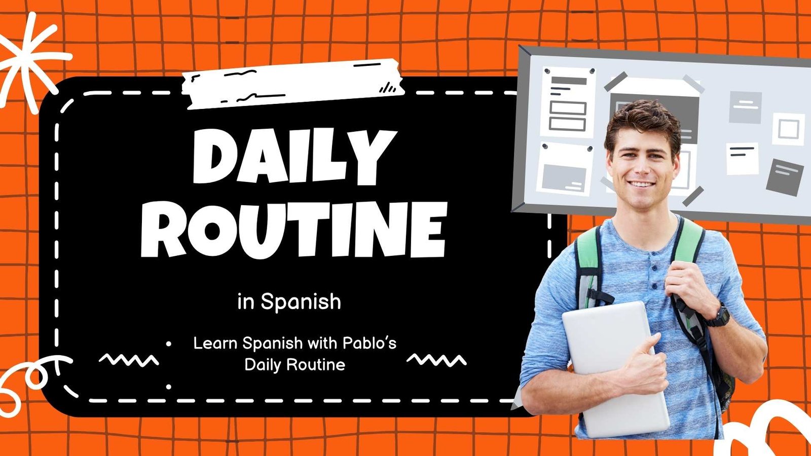 Matching daily routine steps with Spanish phrases infographic for beginner Spanish learners