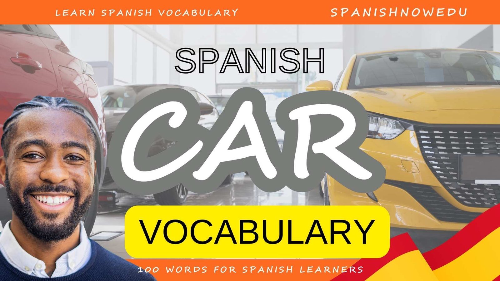 Car vocabulary in Spanish with common words for driving, mechanics, traffic, and vehicle parts